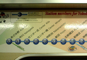 路線図の駅を示す丸印の中に通し番号が振られているの図